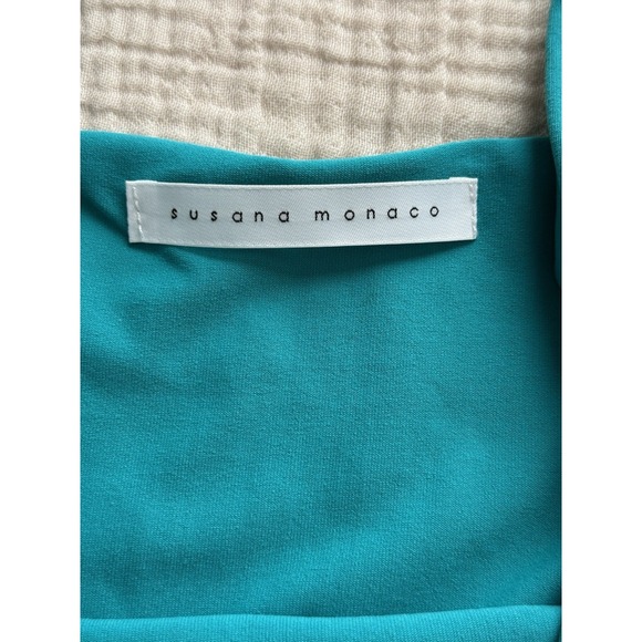 NWT Revolve Susana Monaco Dress Womens Small Maui Teal Stretch Fit Flare Layered - Picture 4 of 7